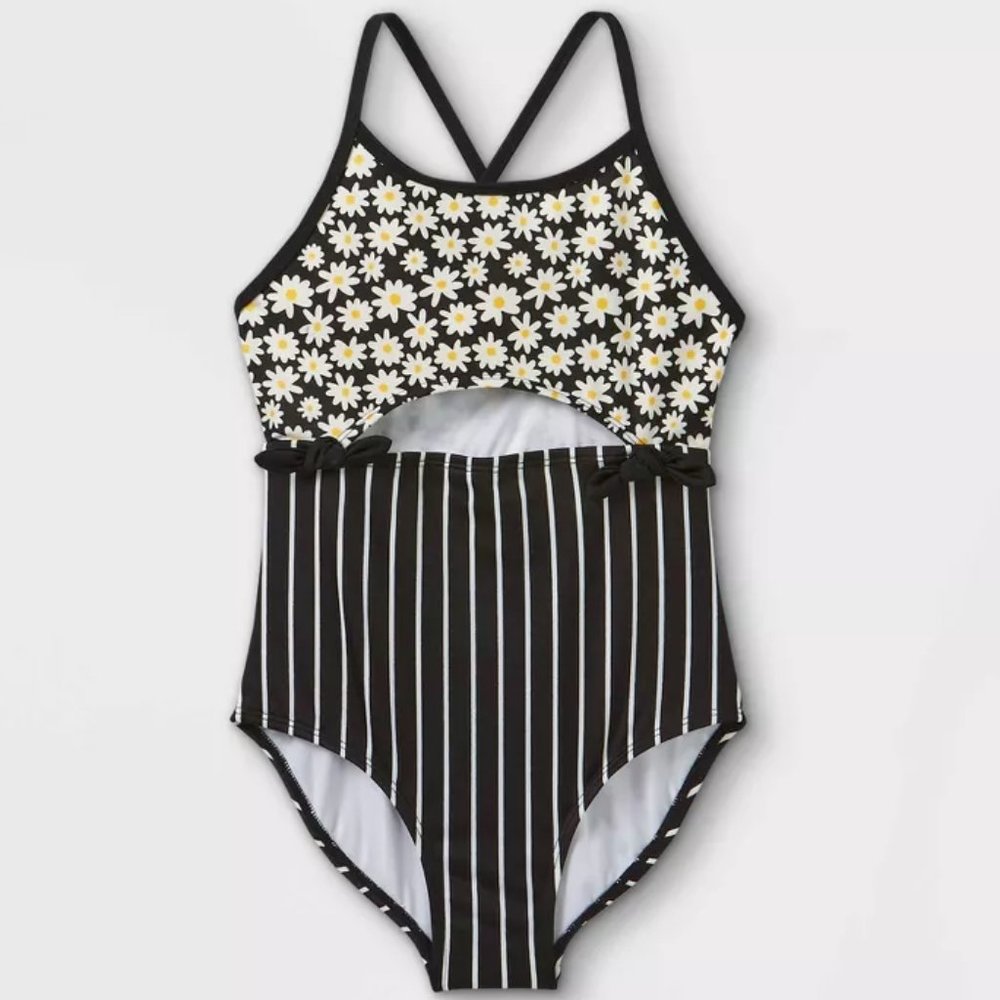 Art Class Girls Sleeveless Strap Front-Cut One Piece Swimsuit Black XS (4/5) NWT
